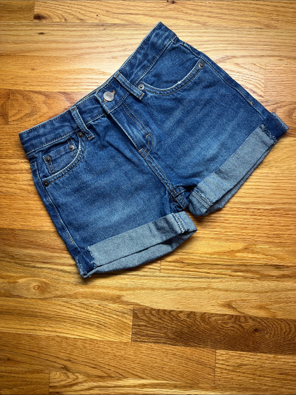 Classic Denim Roll-Cuff Girls 8 Regular Shorts - Blue